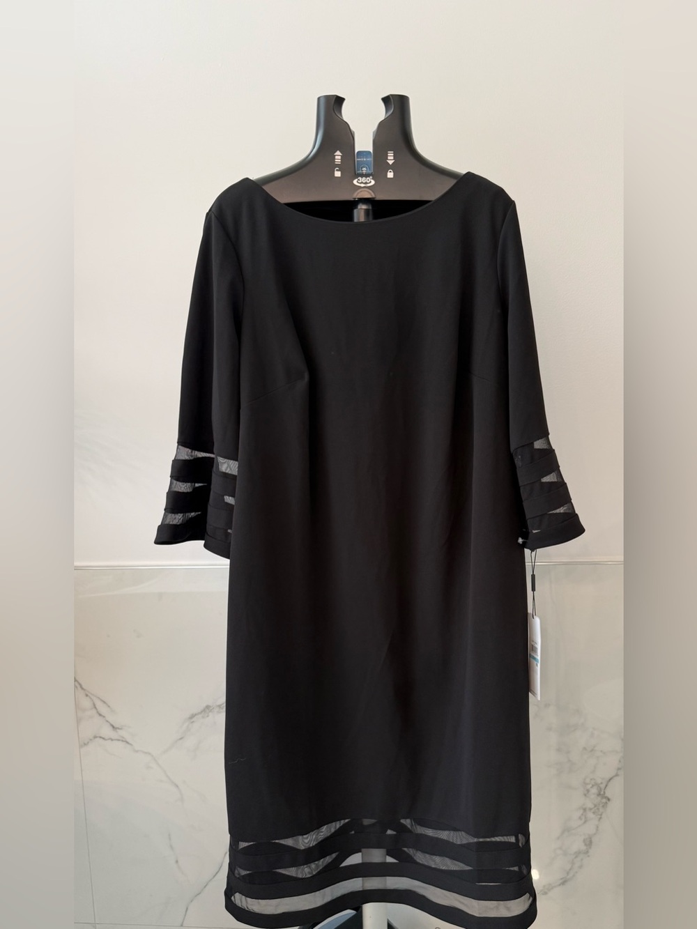 NWT Calvin Klein Black Mesh Stripe Bell Sleeve Sheath Dress Plus 20W